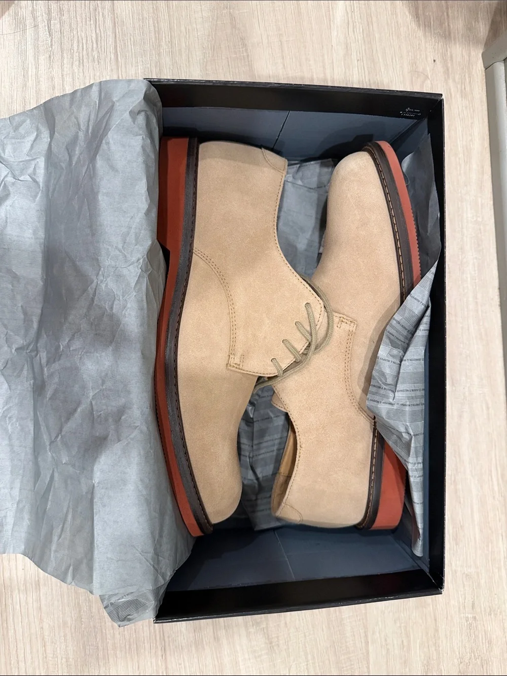 Johnston & Murphy Beige Suede Chukka Boots with Red-brown Sole